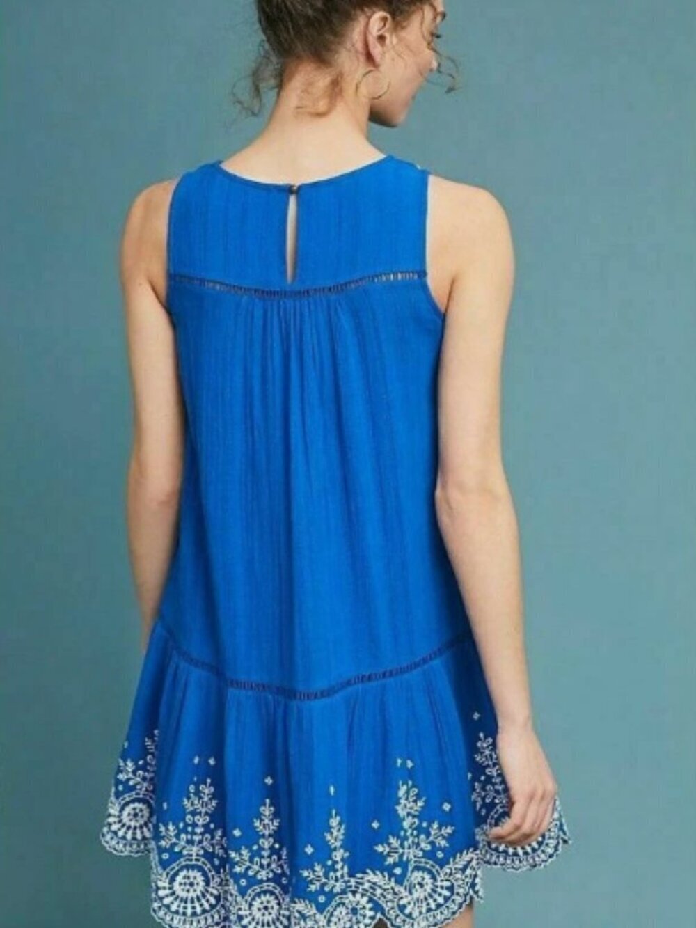 Anthropologie Meadow Rue Embroidered Blue Boho Dress Sleeveless Size 2 - Picture 3 of 9